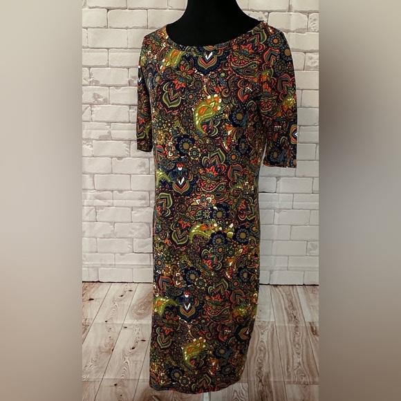 LuLaRoe Fitted Midi Julia Dress Size Medium Summer Spring Church Office Casual - Picture 1 of 4